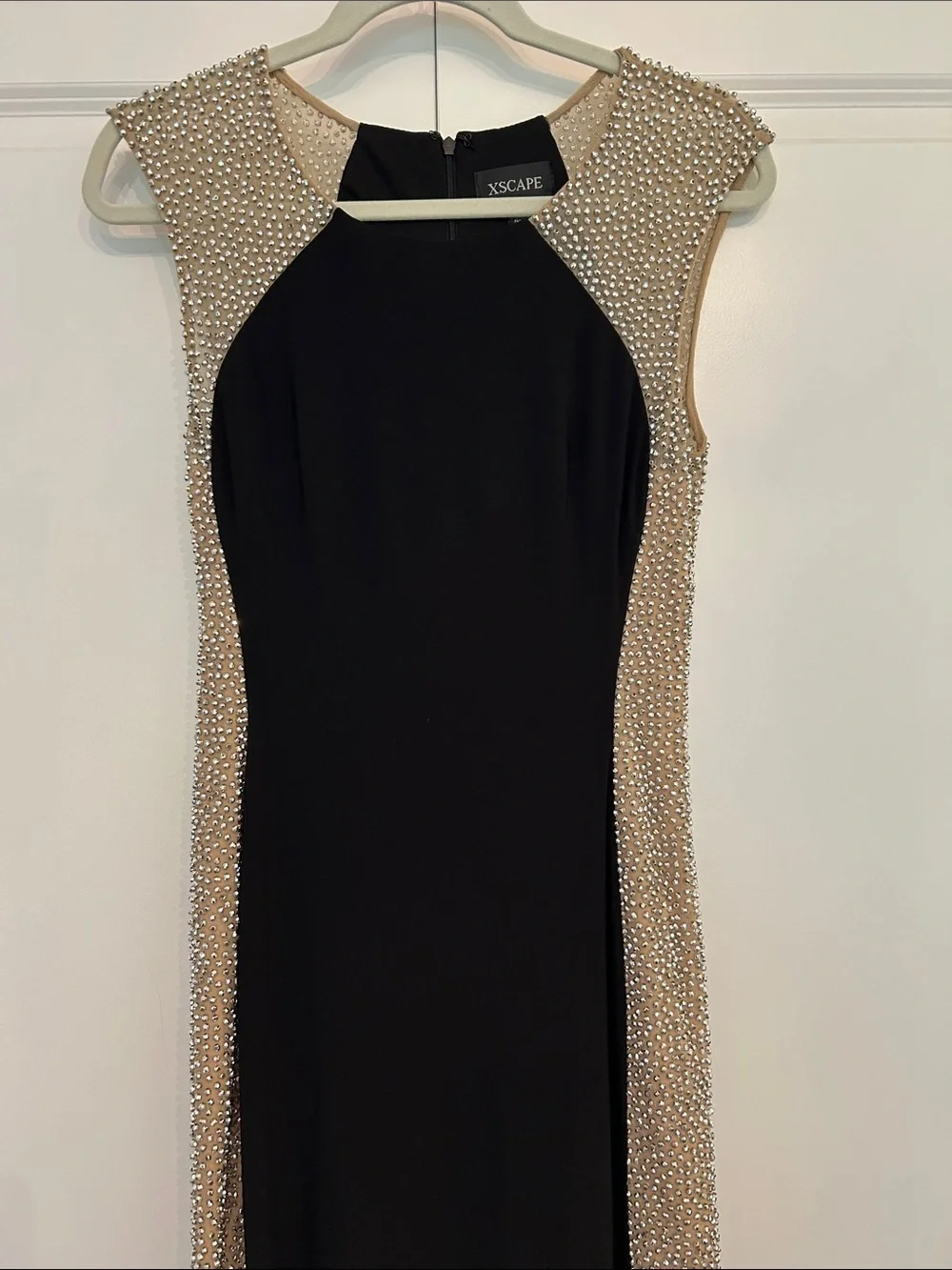 Xscape Black Gown with Nude Beaded Panels - Picture 3 of 6